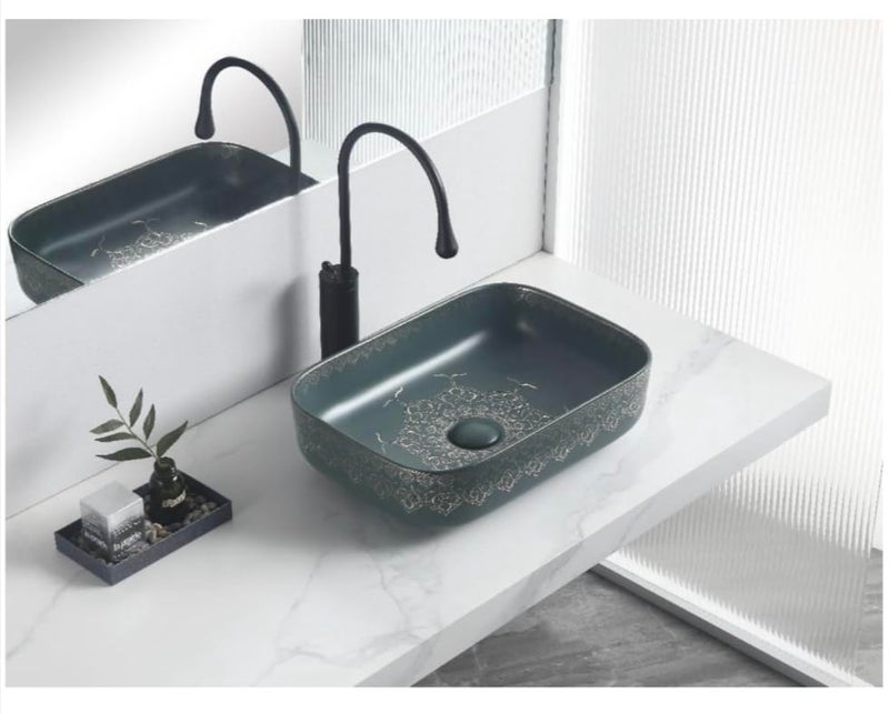 Counter basin bottle green basin with moroccan art 