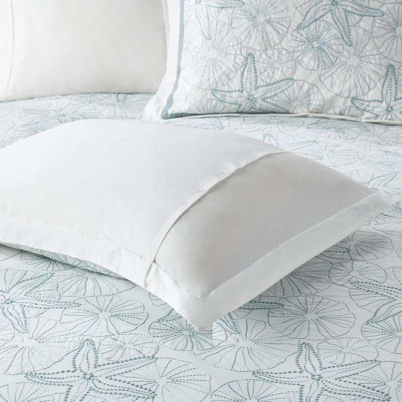 Harbor House Cotton Comforter Set - Coastal Oceanic Sealife Design, All Season Down Alternative Bedding with Matching Shams, Bedskirt, Maya Bay, Seafoam Blue Queen(92"x96") 4 Piece - Image 5