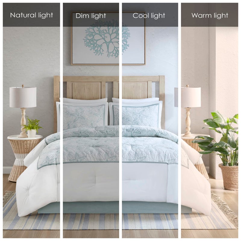 Harbor House Cotton Comforter Set - Coastal Oceanic Sealife Design, All Season Down Alternative Bedding with Matching Shams, Bedskirt, Maya Bay, Seafoam Blue Queen(92"x96") 4 Piece - Image 2
