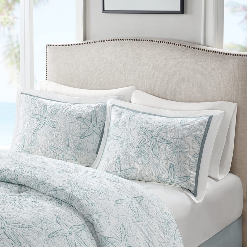 Harbor House Cotton Comforter Set - Coastal Oceanic Sealife Design, All Season Down Alternative Bedding with Matching Shams, Bedskirt, Maya Bay, Seafoam Blue Queen(92"x96") 4 Piece - Image 3