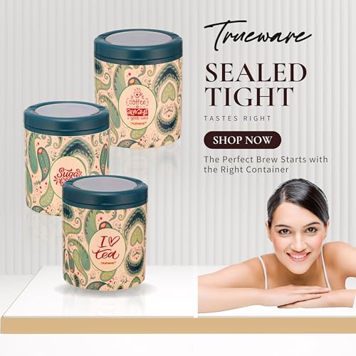 Trueware Lift up STC Container | Set of 3 | Green | Tea, Sugar & Coffee Container | 750 ML Each | Plastic Body | Air tight | BPA Free | Food Grade | Kitchen Multipurpose Container | See Through Lid - Image 2