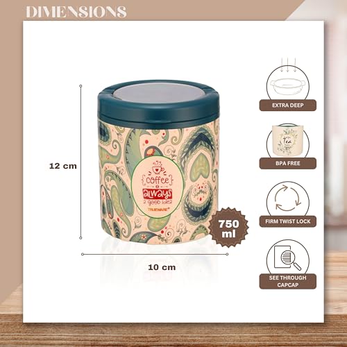 Trueware Lift up STC Container | Set of 3 | Green | Tea, Sugar & Coffee Container | 750 ML Each | Plastic Body | Air tight | BPA Free | Food Grade | Kitchen Multipurpose Container | See Through Lid - Image 4