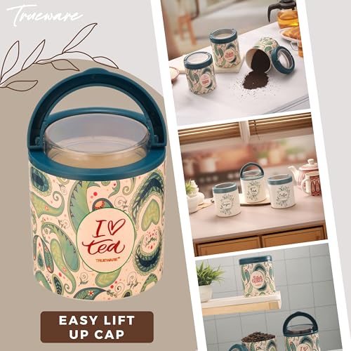 Trueware Lift up STC Container | Set of 3 | Green | Tea, Sugar & Coffee Container | 750 ML Each | Plastic Body | Air tight | BPA Free | Food Grade | Kitchen Multipurpose Container | See Through Lid - Image 3