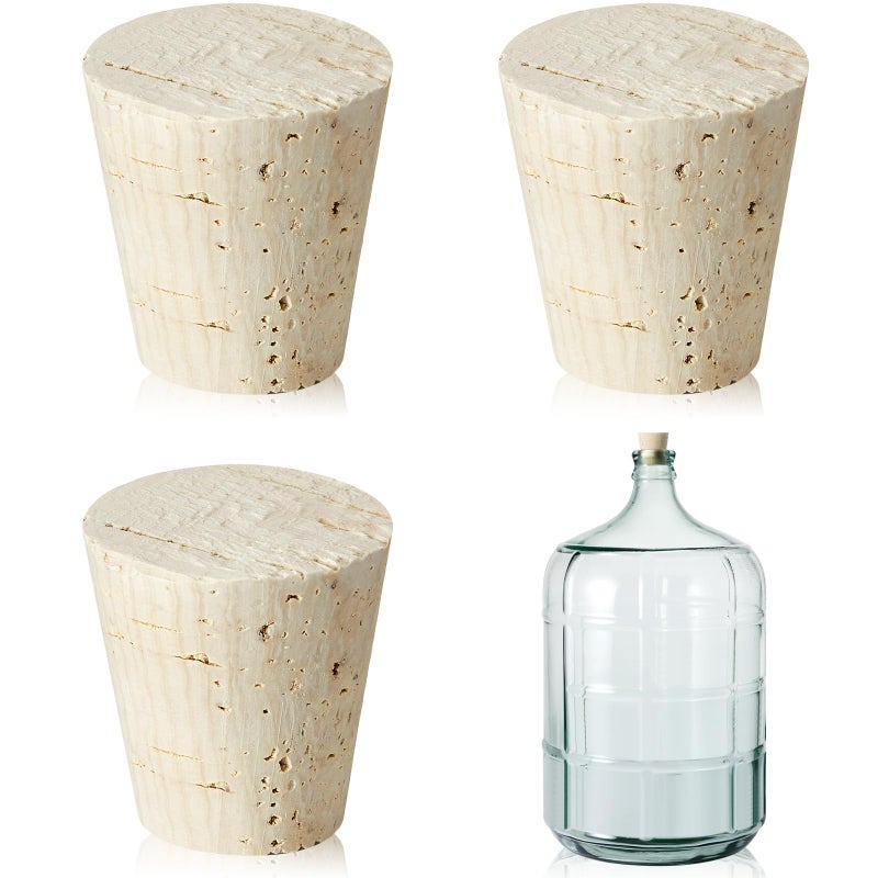 Ziliny 3 Pcs Carboy Cork Stopper Glass Carboy Cap for 1 3 5 6 Gallon Glass Water Jug Wood Tapered Fermentation Cap Cork Stoppers 5 Gallon
