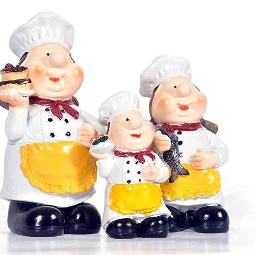 UNIVERSE LIGHTS UNIVERSE LIGHTS Women Chef Figurine Set of 3 Holding Watermelon Fish Cake White and Yellow Resin  - Image 2