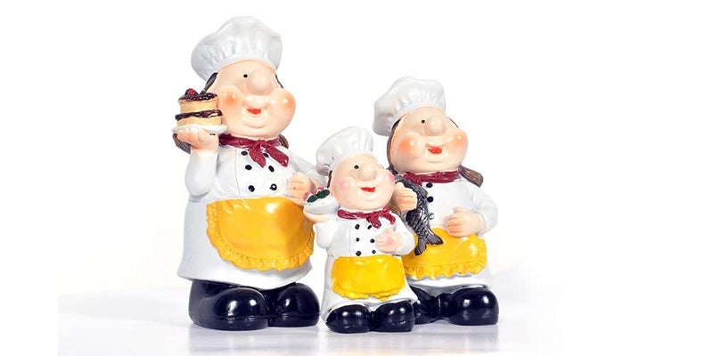 UNIVERSE LIGHTS UNIVERSE LIGHTS Women Chef Figurine Set of 3 Holding Watermelon Fish Cake White and Yellow Resin  - Image 5