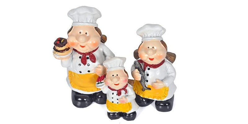 UNIVERSE LIGHTS UNIVERSE LIGHTS Women Chef Figurine Set of 3 Holding Watermelon Fish Cake White and Yellow Resin  - Image 4