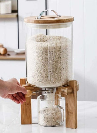 Borosilicate Glass Rice Dispenser with Wooden Stand - 5L/8L Flour and Cereal Container with Airtight Bamboo Lid, Glass Measuring Cup, and Multipurpose Storage for Kitchen (8L) - pzsku/Z2294056026CA6A13775BZ/45/_/1737193971/d45eb211-9b35-4fde-9e4d-29ca621b2928