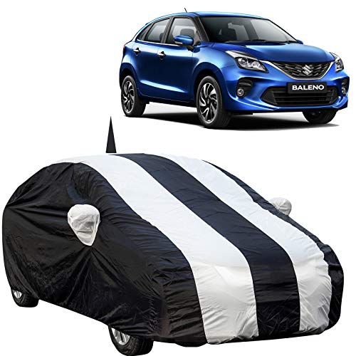 The Autostory 190 Taffeta Water Resistant Car Body Cover Compatible with Maruti Baleno (2015 to 2019) with Mirror & Antenna Pockets (White/Navy Blue) - Image 1