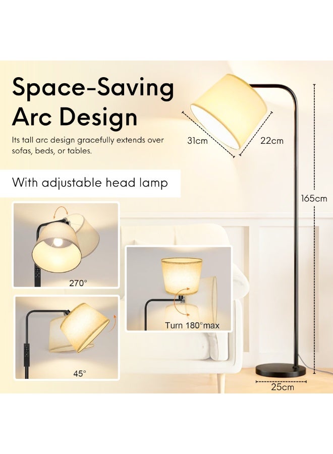Nexso Modern Arc Floor Lamps for Living Room with Remote & Foot Switch | 3 Color Temperature Settings | 9W E27 LED Bulb Included | Matte Black Metal Body & Linen Shade, Contemporary Tall Standing Lamp - Image 4