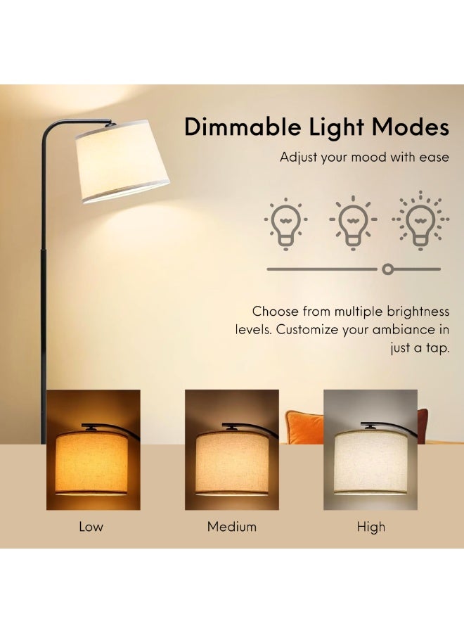 Nexso Modern Arc Floor Lamps for Living Room with Remote & Foot Switch | 3 Color Temperature Settings | 9W E27 LED Bulb Included | Matte Black Metal Body & Linen Shade, Contemporary Tall Standing Lamp - Image 3