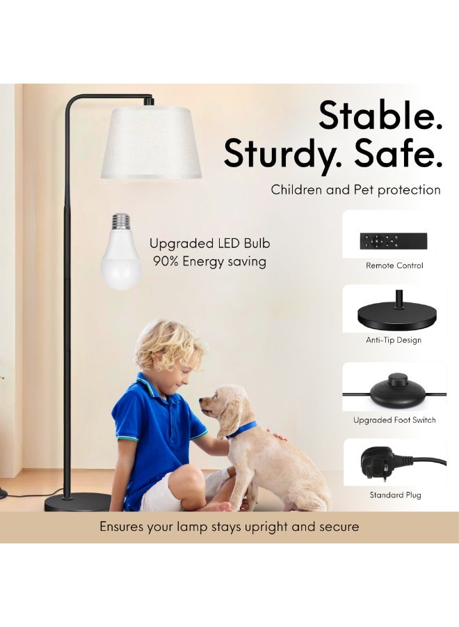 Nexso Modern Arc Floor Lamps for Living Room with Remote & Foot Switch | 3 Color Temperature Settings | 9W E27 LED Bulb Included | Matte Black Metal Body & Linen Shade, Contemporary Tall Standing Lamp - Image 5