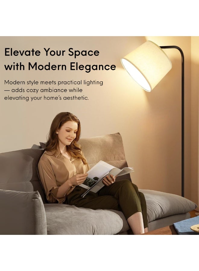 Nexso Modern Arc Floor Lamps for Living Room with Remote & Foot Switch | 3 Color Temperature Settings | 9W E27 LED Bulb Included | Matte Black Metal Body & Linen Shade, Contemporary Tall Standing Lamp - Image 2