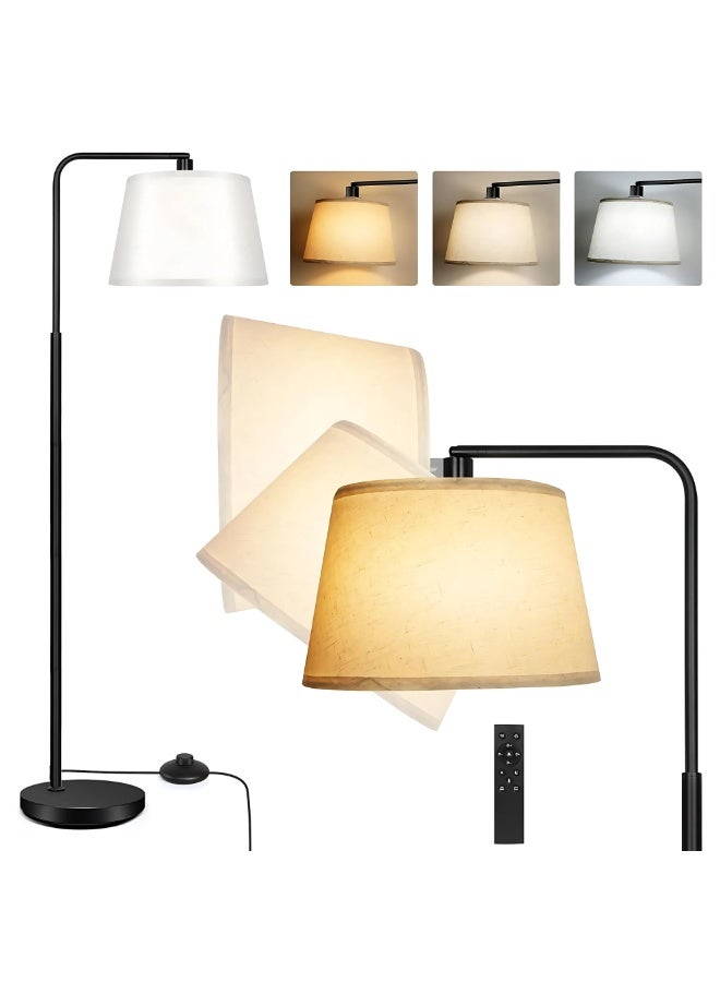 Nexso Modern Arc Floor Lamps for Living Room with Remote & Foot Switch | 3 Color Temperature Settings | 9W E27 LED Bulb Included | Matte Black Metal Body & Linen Shade, Contemporary Tall Standing Lamp - Image 1