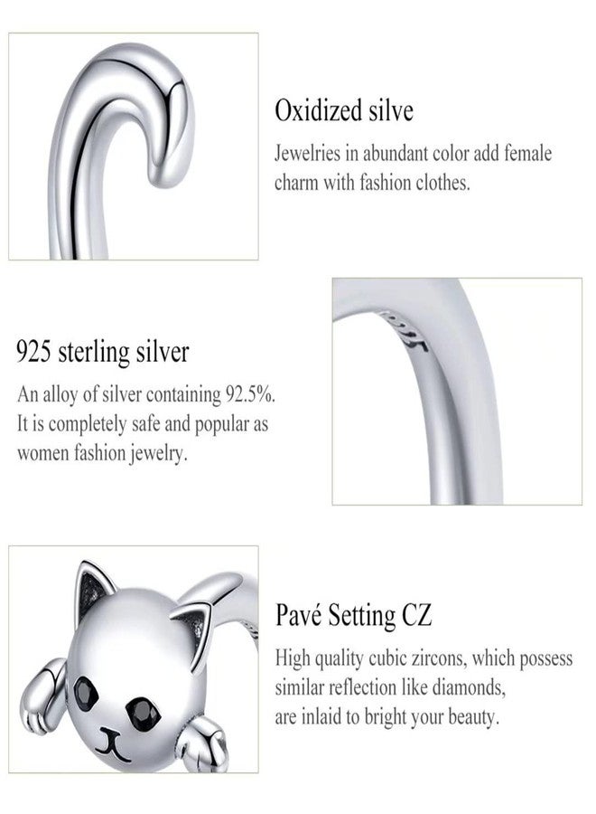 Qings Lovely Cat Adjustable Ring 925 Sterling Cubic Zirconia Animal Ring Silver Simple Cute Pet Kitty Wrap Stackable Statement Wedding Engagement Finger Rings Fashion Jewelry Gifts for Women - Image 5