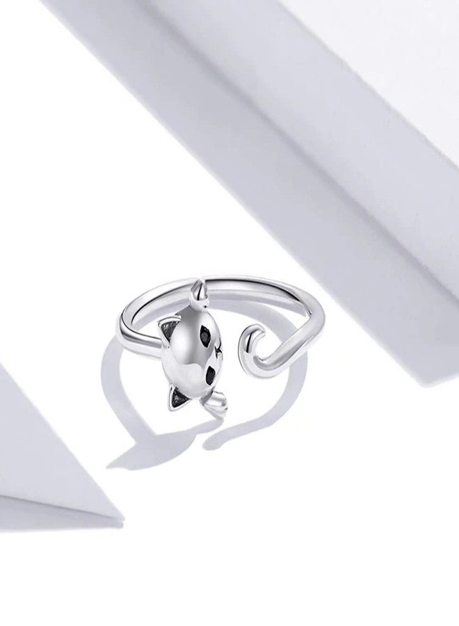 Qings Lovely Cat Adjustable Ring 925 Sterling Cubic Zirconia Animal Ring Silver Simple Cute Pet Kitty Wrap Stackable Statement Wedding Engagement Finger Rings Fashion Jewelry Gifts for Women - Image 3
