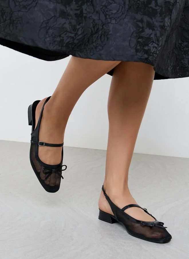Styli Black Mesh Mary Jane Shoes with Bow Detail
