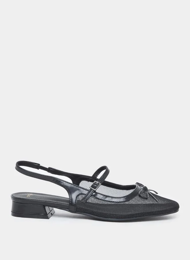 Styli Black Mesh Mary Jane Shoes with Bow Detail