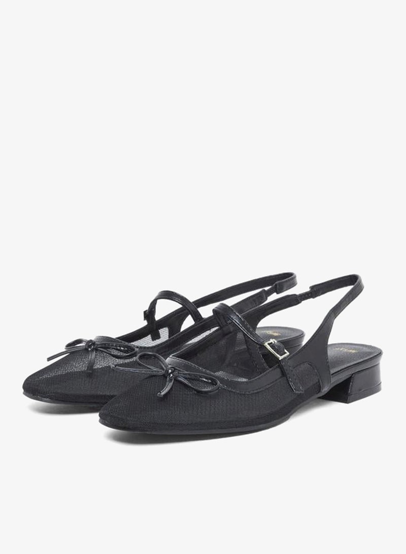 Styli Black Mesh Mary Jane Shoes with Bow Detail - Image 3