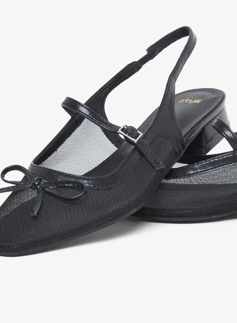 Styli Black Mesh Mary Jane Shoes with Bow Detail - Image 4