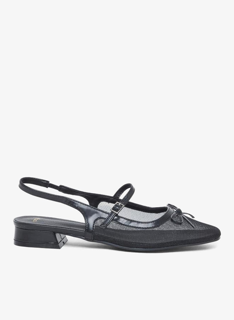 Styli Black Mesh Mary Jane Shoes with Bow Detail - Image 1