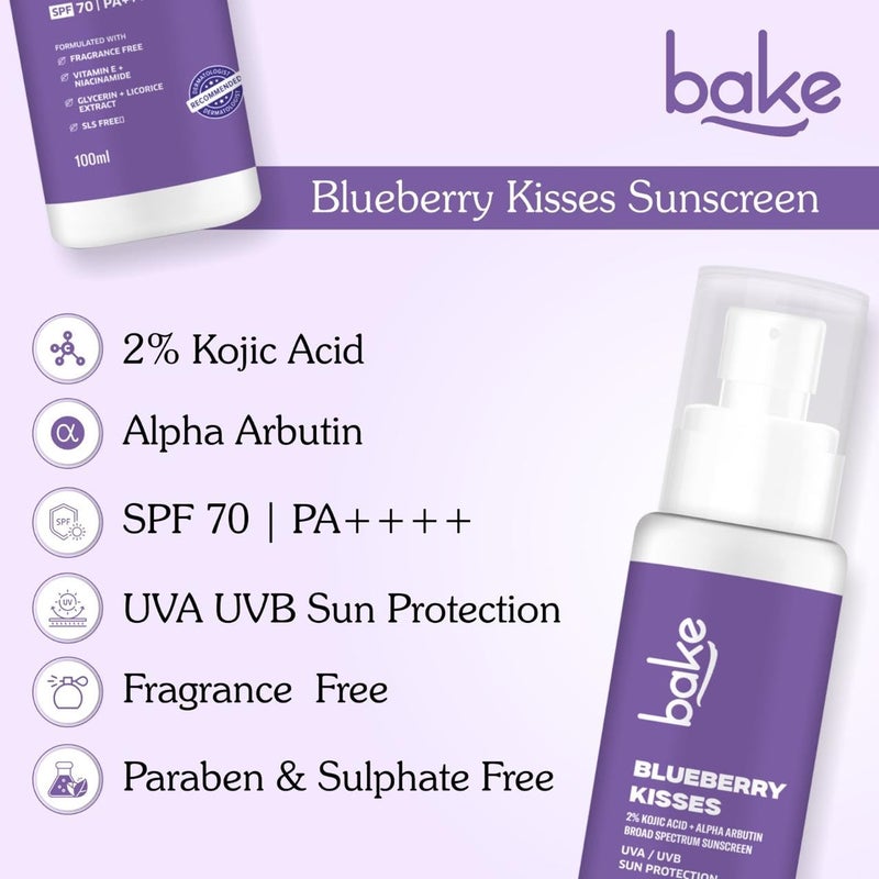 BAKE واقي شمس بايكي 100 مقاوم للماء بمعامل حماية SPF 70 PA مع 2 حمض كوجيك ألفا أربوتين نياسيناميد لإزالة التصبغات والبقع الداكنة وتفتيح البشرة واسع الطيف خالي من البقع البيضاء خفيف الوزن 100 جرام - Image 3