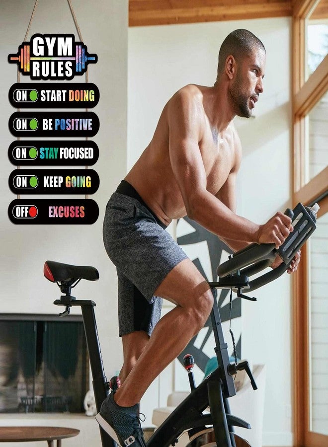KAIRNE Home Gym Rules Decor,Workout Motivational Quote Wooden Plaque,Exercise Posters,Fitness Room Door Sign for Man Cave,Bar Pub,Garage Gym Sign Hanging Outdoor Wooden Plaque(12X2.3x5+12x4.7x1 inch) - Image 2