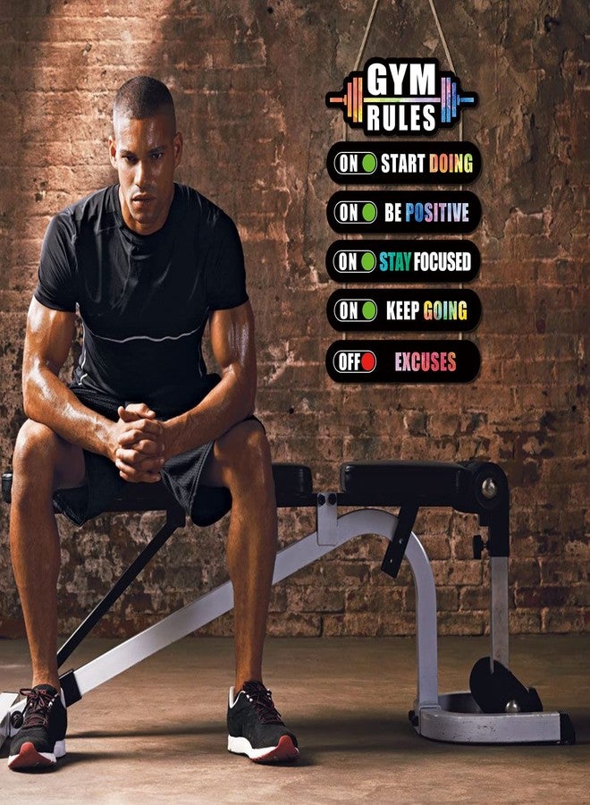 KAIRNE Home Gym Rules Decor,Workout Motivational Quote Wooden Plaque,Exercise Posters,Fitness Room Door Sign for Man Cave,Bar Pub,Garage Gym Sign Hanging Outdoor Wooden Plaque(12X2.3x5+12x4.7x1 inch) - Image 4