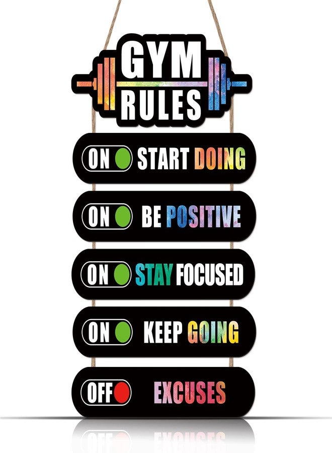 KAIRNE Home Gym Rules Decor,Workout Motivational Quote Wooden Plaque,Exercise Posters,Fitness Room Door Sign for Man Cave,Bar Pub,Garage Gym Sign Hanging Outdoor Wooden Plaque(12X2.3x5+12x4.7x1 inch) - Image 1
