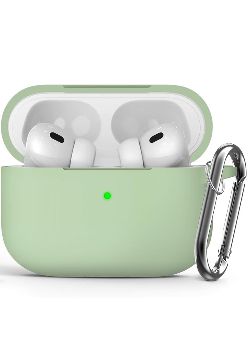 ACLIX AirPods Pro 2nd Generation Case Cover, Protective Silicone Skin Accessories with Keychain for Apple AirPods Pro Generation 2, Front LED Visible, Light Green - Image 1