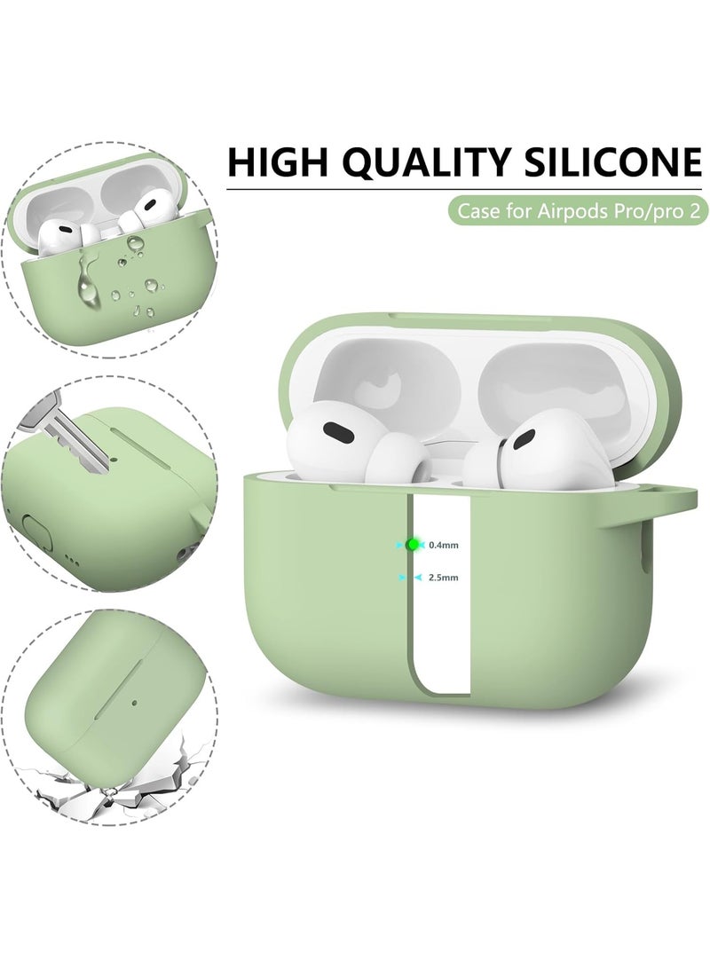 ACLIX AirPods Pro 2nd Generation Case Cover, Protective Silicone Skin Accessories with Keychain for Apple AirPods Pro Generation 2, Front LED Visible, Light Green - Image 2