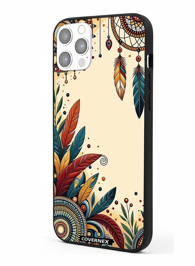Covernex Apple iPhone 12 Pro Protective Case Cover Printed Featuring Tribal Boho Feather - Image 1