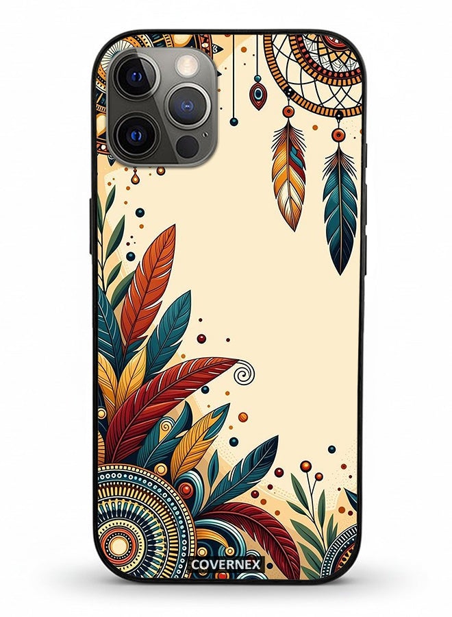 Covernex Apple iPhone 12 Pro Protective Case Cover Printed Featuring Tribal Boho Feather - Image 2