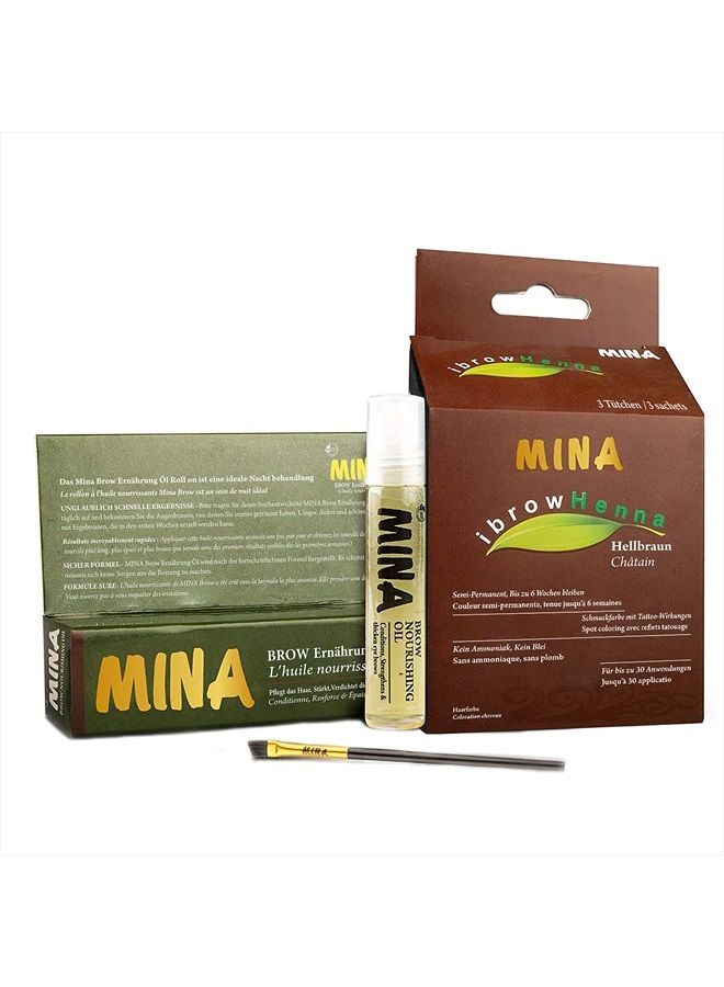 MinaiBrow Mina ibrow Hair Color|Natural Spot coloring Hair Tinting Powder, Water and Smudge Proof | No Ammonia, No Lead with 100% Gray Converge|Vegan and Cruelty free(Light Brown + Oil + Brush) - Image 1
