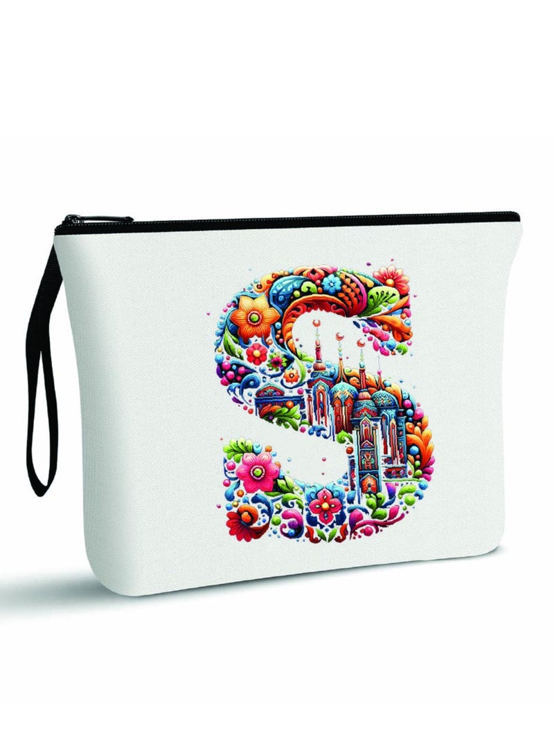 PRINTSHOP4ME Initial Monogram Cosmetic Pouch - Monogrammed Makeup Pouch - Perfect for Travel Organizer - Cosmetic Bag for Women - Gift for Ramadan - Initial Design Makeup Bag - Image 1