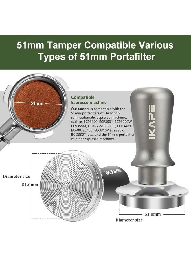IKAPE 51mm Espresso Tamper, Premium Barista Coffee Tamper with Calibrated Spring Loaded, 100% Flat Stainless Steel Base Tamper for Espresso Machine - Image 2