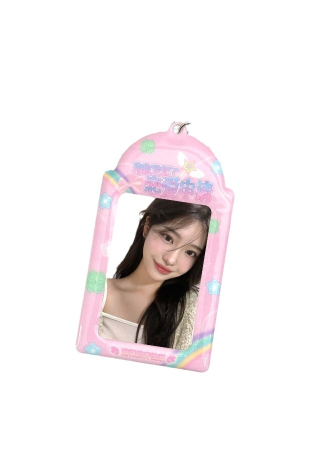 NIBEMINENT 1 - Piece Original Text PVC Kpop Photo Card Holder Pendant Key Chain ID Badge Holder ID Card Holder Photo Card Protector for School ID Office ID Access Card for Women Girls - Image 2
