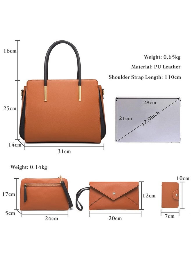 FANDARE Elegant Handbags Wallet Tote Bag Womens Top Handle Satchel Purse Set 4 Pcs Set Crossbody Clutch Bag For Work Travel Shopping Party Ladies Shoulder Messenger Bag Khaki - Image 3