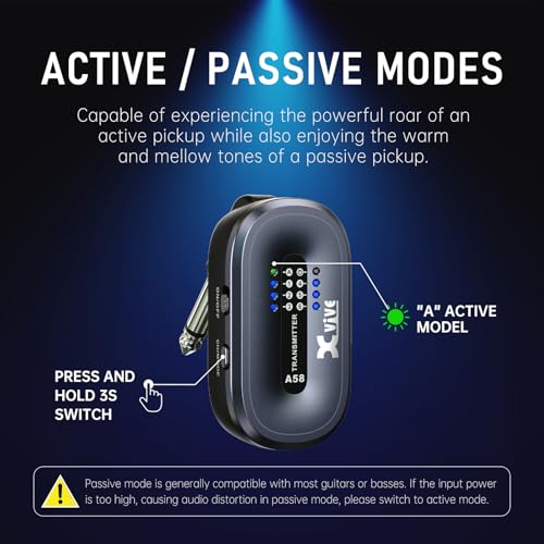 Xvive A58 Wireless Guitar System 5.8GHz Wireless Guitar Transmitter Receiver for Active or Passive Pickup Electric/Acoustic Bass Guitar - Image 4