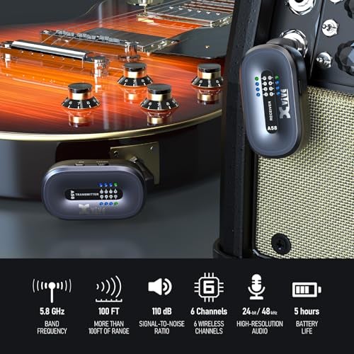 Xvive A58 Wireless Guitar System 5.8GHz Wireless Guitar Transmitter Receiver for Active or Passive Pickup Electric/Acoustic Bass Guitar - Image 2
