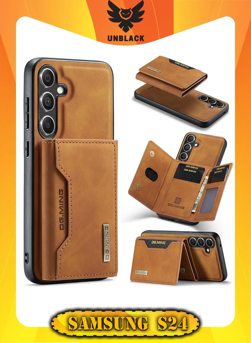 UNBLACK Wallet Case for Samsung Galaxy S24 , DG.MING Premium Leather Phone Case Back Cover Magnetic Detachable with Trifold Wallet Card Holder Pocket for Samsung Galaxy S24 (Coffee)  - Image 1