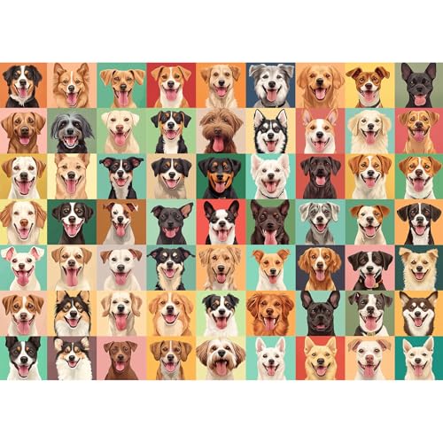 Hiwhy 1000 Pieces Jigsaw Puzzles for Adults Vibrant Dog Faces Fun and Challenging Dog Puzzle for Family and Friends Challenging Puzzle Perfect for Game Nights 197x276 in - Image 1