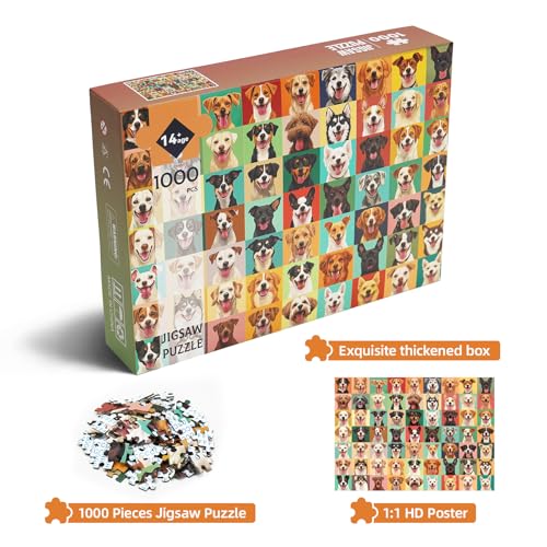 Hiwhy 1000 Pieces Jigsaw Puzzles for Adults Vibrant Dog Faces Fun and Challenging Dog Puzzle for Family and Friends Challenging Puzzle Perfect for Game Nights 197x276 in - Image 5
