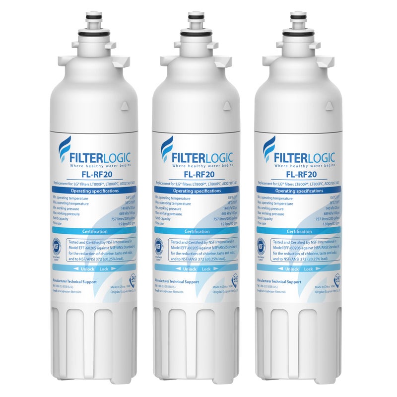 Filterlogic ADQ73613401 Refrigerator Water Filter Replacement for LG LT800P LT800PC ADQ736134 ADQ73613402 LSXS26326S LSXS26366S LMXS30776S LSXS26366D LMXC23746S 469490 469490 Pack of 3
