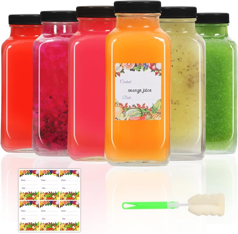AuroTrends 16 oz Glass Bottles with Lids - 6Pack, 480ml Glass Juicing Bottles - Portable, Reusable - Set of 6 - Image 1