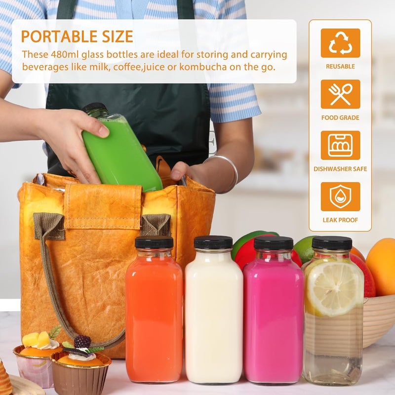 AuroTrends 16 oz Glass Bottles with Lids - 6Pack, 480ml Glass Juicing Bottles - Portable, Reusable - Set of 6 - Image 3