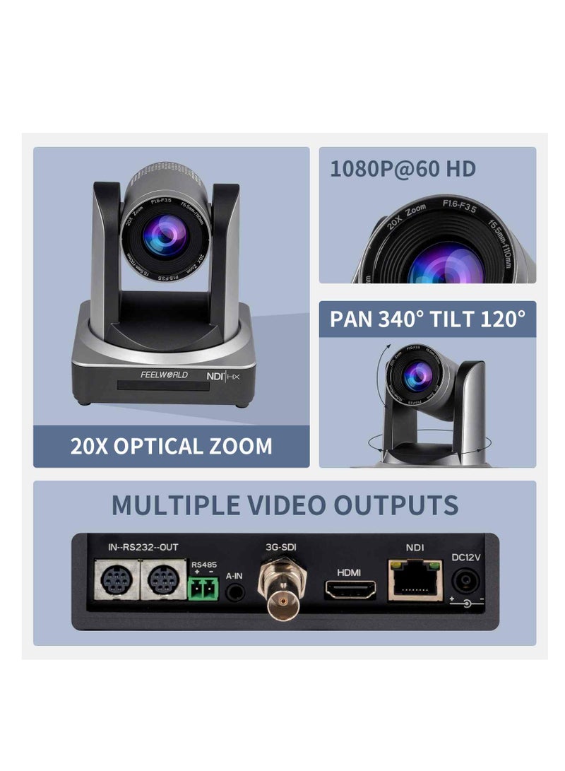 FEELWORLD NDI20X PTZ Camera 20X Optical Zoom HD1080P@60fps PoE NDI HDMI 3G-SDI - Image 3