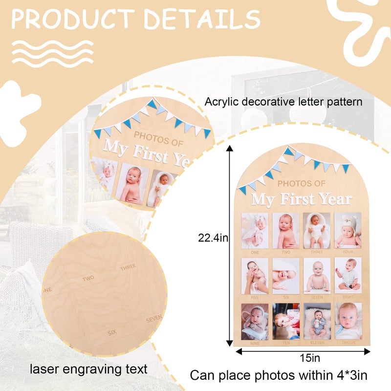 Jissoo Photos of My First Year Wood Board - Newborn 1 to 12 Months Photo Display,1st Birthday Growth Photos Record Sign,Monthly Milestone Photo Board,Rustic Keepsake Nursery Decorations - Image 2