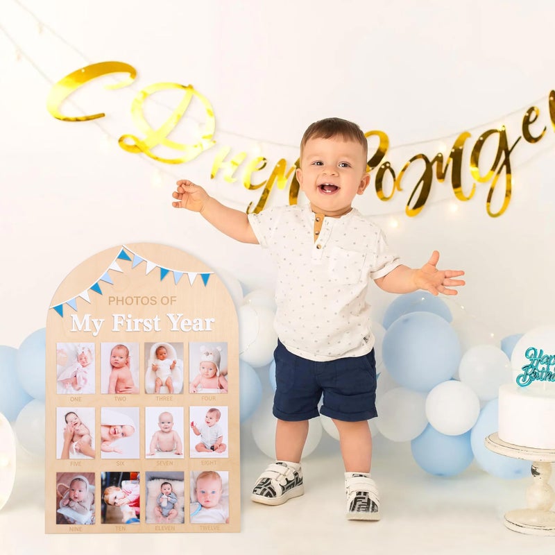 Jissoo Photos of My First Year Wood Board - Newborn 1 to 12 Months Photo Display,1st Birthday Growth Photos Record Sign,Monthly Milestone Photo Board,Rustic Keepsake Nursery Decorations - Image 5