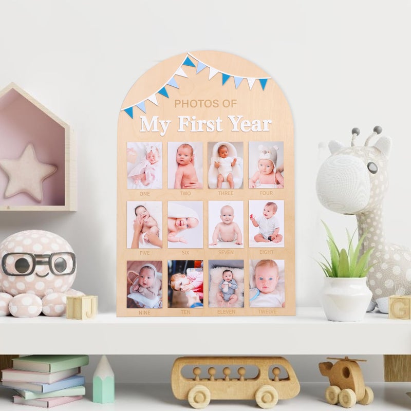 Jissoo Photos of My First Year Wood Board - Newborn 1 to 12 Months Photo Display,1st Birthday Growth Photos Record Sign,Monthly Milestone Photo Board,Rustic Keepsake Nursery Decorations - Image 4